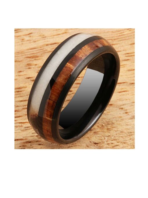 Koa Wood & Antler Black 8mm Tungsten Ring