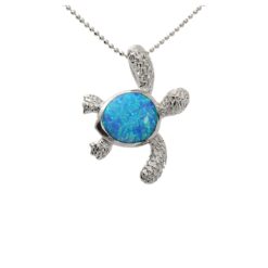Sterling Silver Opal Inlay H-right(L) Turtle Pendant