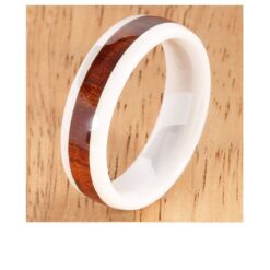 Natural Hawaiian Koa Wood Inlay White Ceramic 6mm Ring
