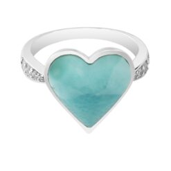 Larimar 925 Sterling Silver Heart Shape Inlaid Ring